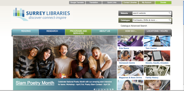 Screenshot of Surrey Libraries site
